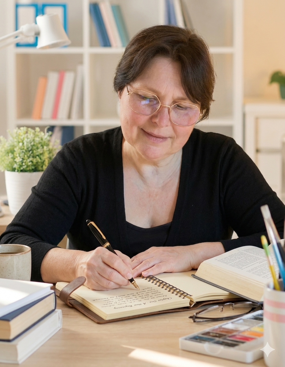 Jacky Schott beim Schreiben in ihrer Kreativ-Factory